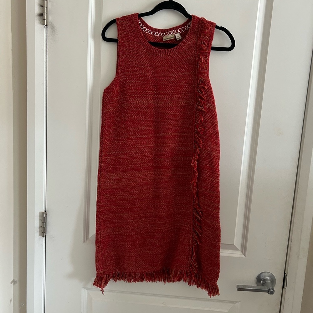 Anthropologie Holding Horses Red Knit Shift Fringe Sleeveless Dress
